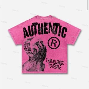Pink Graphic Tee with Black Artwork and Crew Neck